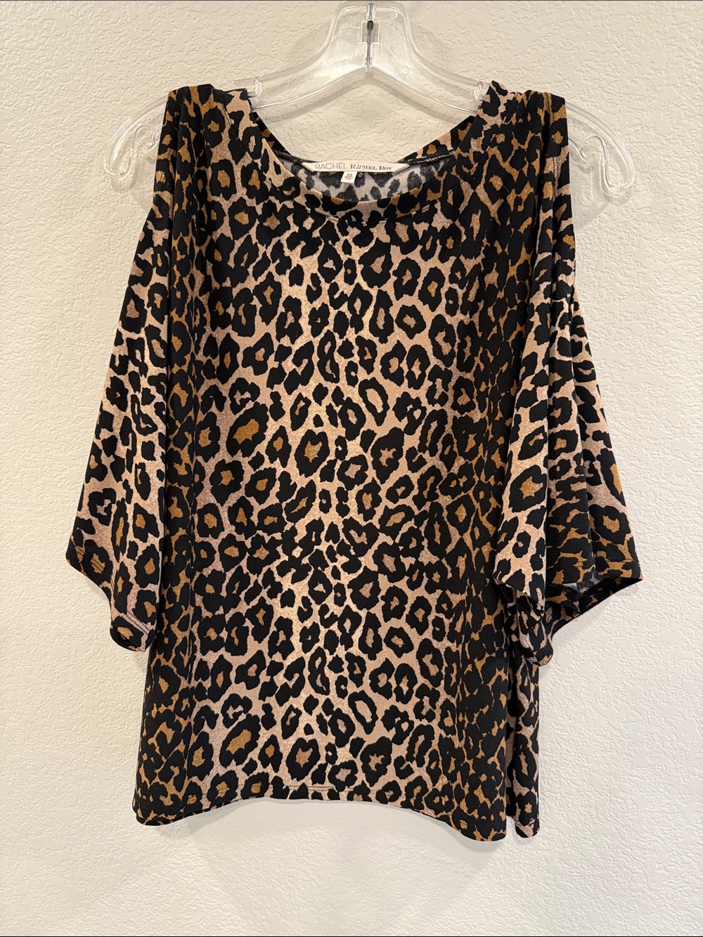 RACHEL Rachel Roy Leopard Print Cold-Shoulder Tunic in Black and Tan